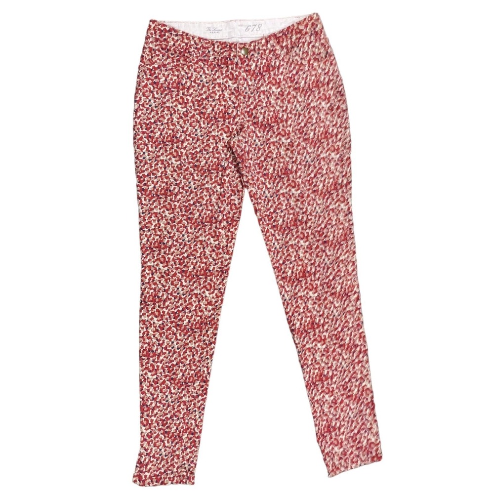 The Limited 678 Denim Skinny Jeans Red Tan Abstract Leopard Print Womens Size 8R